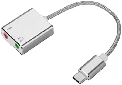 Tuscom USB Type C Audio Adapter, External Stereo Sound Card Adapter With 3.5mm Jack,Headset Jack and Microphone Jack for Windows, Mac, PC, Laptops, Desktops and Mobile Phones (Silver)