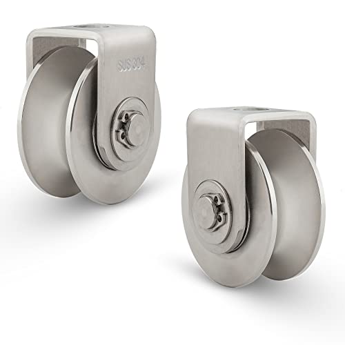 2 Pack 2 Inch Stainless Steel V Groove Pulley Wheel, Heavy Duty Caster