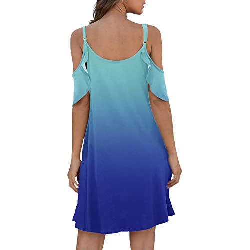 BNisBM Women Summer Casual Spaghetti Strap Sundress Dress Cold Shoulder Ruffle Sleeves Dresses With Pocket