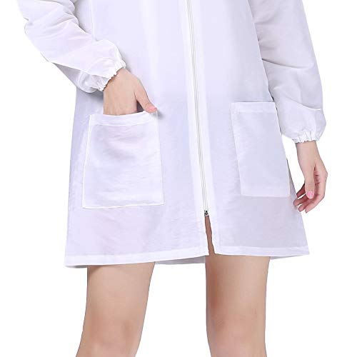 KAHOT Professional Salon Smock Stylist Jacket Cosmetology Uniform Zipper Hairdressing Cape Hairdresser Work Clothes Hair Beauty SPA Guest Client Kimono Gown (M, White) - Thumbnail 3