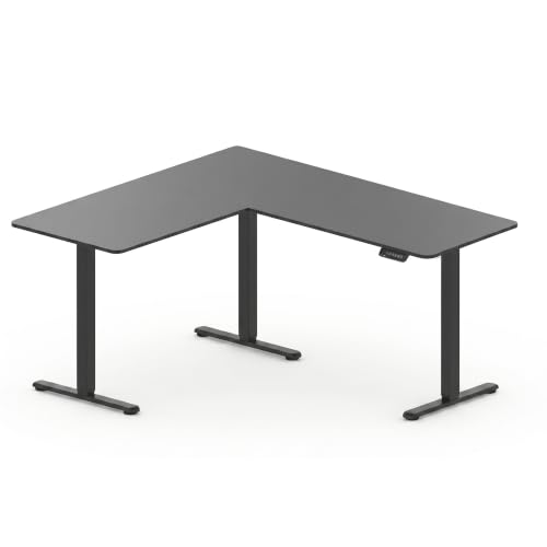 FOH Furniture Escritorio Eléctrico en L Ajustable en Altura 160x140 cm, Esquinero Sit Stand, Estación de Trabajo Ergonómica, Estructura de Acero, para Oficina en Casa, Negro
