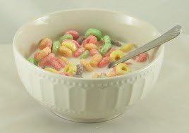 New! Pretty but Fake Bowl of Fruit Loops with Milk
