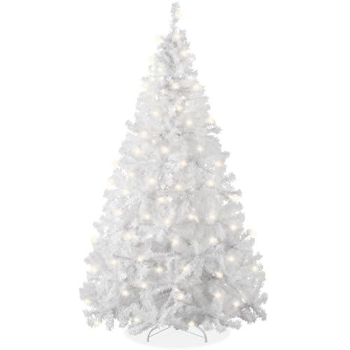 Best Choice Products White Christmas Tree 9ft Pre-Lit Artificial Pine ...