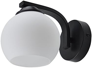 Lysed Wall Light Fixture,White Frosted Glass Shade Black Painting Finish,Wall Sconce for Living Room Bedroom Home Decoration(Globe Style)