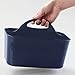 mDesign Small Plastic Shower/Bath Storage Organizer Caddy Tote with Handle for Dorm, Shelf, Cabinet - Hold Soap, Shampoo, Conditioner, Combs, Brushes, Lumiere Collection, Navy Blue