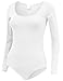 BEKDO Womens Basic Solid Long Sleeve Scoop Neck Bodysuit with Stretch-M-WHITE