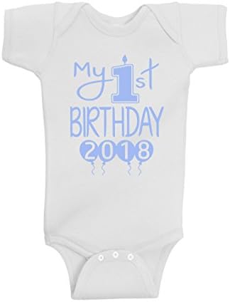 Reaxion Aiden's Corner - Baby Boy Clothes - Baby Boy My First Birthday Bodysuit (12 Months, 2018 Lt Blue-White)