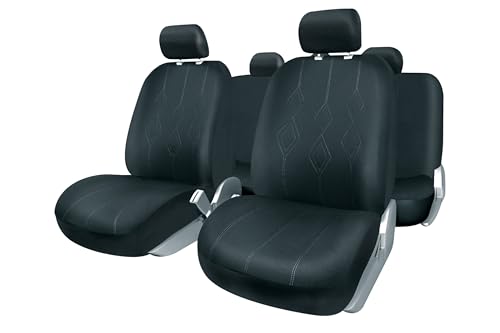 +PWR Car Parts Universal Seat Cover Set Venezia Black. Airbag Compatible, Split Rear Zip. Complete for 5 Seats.