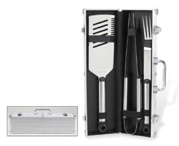 Picnic at Ascot 3 Piece Stainless Steel BBQ Barbecue Grill Tool Set with Aluminum Case