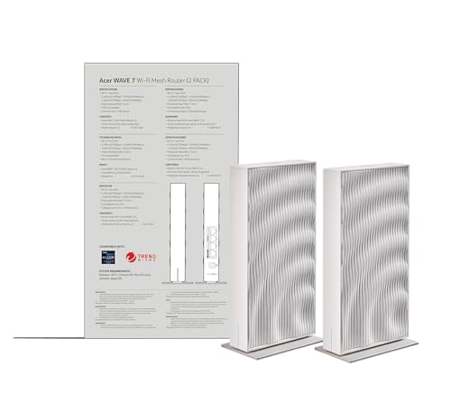 ACER Pack of 2 WiFi Connect W7 Mesh Routers, WiFi 7 up to 6.4 Gbps, Mesh System, MLO, Supports 6 GHz / 5 GHz / 2.4 GHz and 320 MHz, Multiple Ethernet Ports