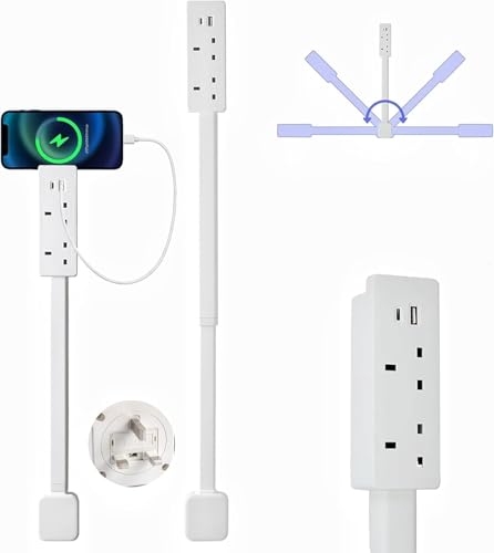 Electrical Outlet Extender Stick, Features USB-A, USB-C and 2 AC Outlets, Extends 18"-28", Rotates 180° Access Hard-to-Reach Outlets, Wall Plug Power Socket Expander Nightstands, Sofa, Desks and More