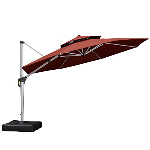 PURPLE LEAF 12 Feet Double Top Round Deluxe Patio Umbrella Offset