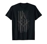 Mens Masonic American Flag Square and Compass - Freemason T-Shirt XL Black