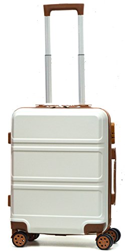white luggage with tan trim