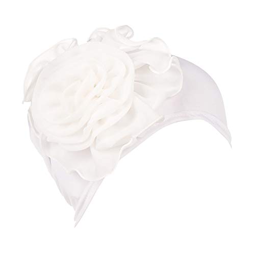 Nacome Chemo Caps Cancer Hats for Women,Ruffle Chemo Turban Headband Scarf Beanie Cap Hat for Cancer Patient (White)