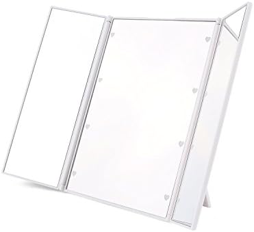 Seakyland Tri-Fold Lighted Travel Makeup Mirror, Compact Led Light Vanity Mirrors Folding Illuminating Travel Mirror with 8 Led Lights(White)
