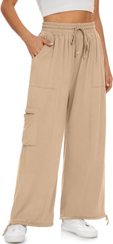 UEU WOMENS HIGH WAISTED YOGA PANTS LOOSE LIGHTWEIGHT JOGGER SWEAT PANTS CASUAL TRENDY LOUNGE PANTS WITH POCKETS