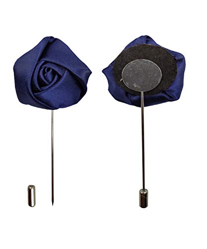 Sanrich Rose Boutonniere Men's Lapel Pins Satin Flower 12 Pack Groom Wedding Boutonniere Suit Brooch Outfit Accessories (navy blue) - Thumbnail 2