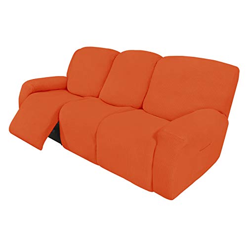 Easy-Going 8 Pieces Recliner Sofa Stretch Sofa Slipcover Sofa Cover Furniture Protector Couch Soft with Elastic Bottom Kids, Spandex Jacquard Fabric Small Checks Orange