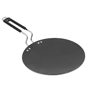 PS SHEVIN Home Roti Tawa Flat Iron Tawa Wider Base Cast (Stainless Steel Handle), Induction Base Tawa 10 Inch for Roti Paratha Chapati Phulka Omelette Color Black (Roti Tawa)_30.82