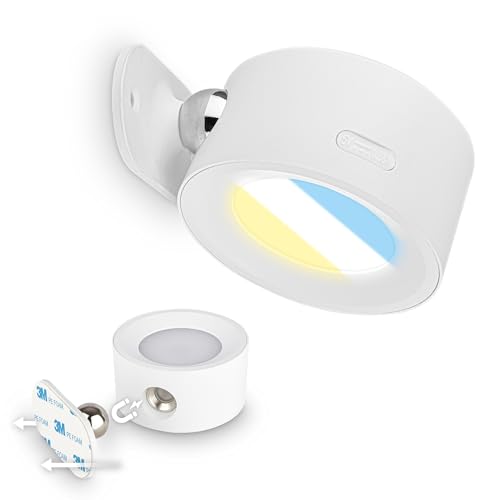 BRILONER Sticklights Rechargeable Wall Light Without Wiring and Drilling with Battery, Touch, dimmable, CCT, magnetically Removable, Sticky Wall Lights, Battery lamp, 9 x 7.5 x 4 cm, White
