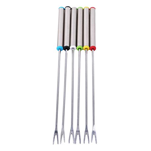 Xigeapg Stainless Steel Fondue Fork Fruit Chocolate Fountain Cheese Forks with Heat Resistant Handle Set of 12 (Random Color)