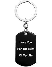 Queenberry One Side Personalized Text Laser Engraving Stainless Steel Custom Dog Tag Key Chain - Handmade