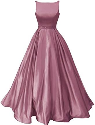Staypretty Prom Dresses Long Satin Beaded A-line Formal Dress for Women with Pockets 2019