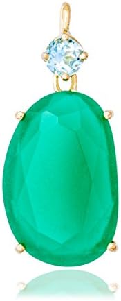 Solid Gold Pendant Droplet of Vivid Green Chalcedony with a Brilliant Cut Aquamarine in 14K Yellow Gold