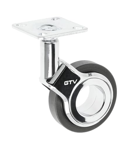 GTV Gira Furniture Castors, Castors for Furniture, Without Brake, Diameter 60 mm, Made of Plastic and Steel, Black + Chrome