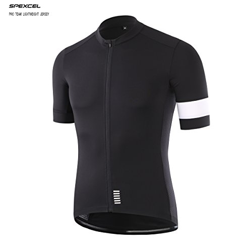 SPEXCEL Climber Cycling Jersey Short sleeve Bicycle Shirt Profession Road Bicycle Race fit Black With White Stripe(L)