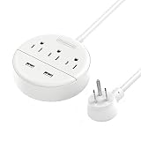 Power Strip with USB, NTONPOWER Travel Power Strip Flat Plug, 3 Outlet 2 USB Desktop Charging Station with 5ft Extension Cord Wall Mount for Cruise Ship, Travel, Home, Nightstand and Office, White