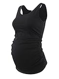 Jinson Mama Womens Basic Layering Maternity Tank Top Pregnancy Tee Scoop Neck Sleeveless Solid Side Ruched Vest Plus Size Black S