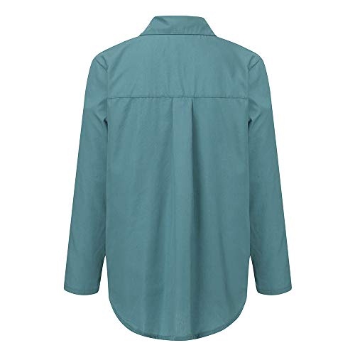 GOVOW Button Front Shirt for Women - Casual Leopard Printed Pocket Front Twist Tie Long Sleeve Top(US:12/CN:XXXL,Blue)