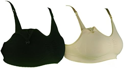 2 Pack Nursing Bras, Breastfeeding Seamless Bra With Free Wire (Large, Black,Nude)