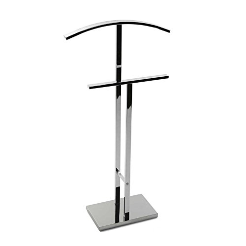 Versa Lund Valet stand Multifunctional with 2 Hangers or Hangers for Mens or Womens Clothes, Measurements (H x L x W) 100 x 20 x 40 cm, Steel, Colour Silver