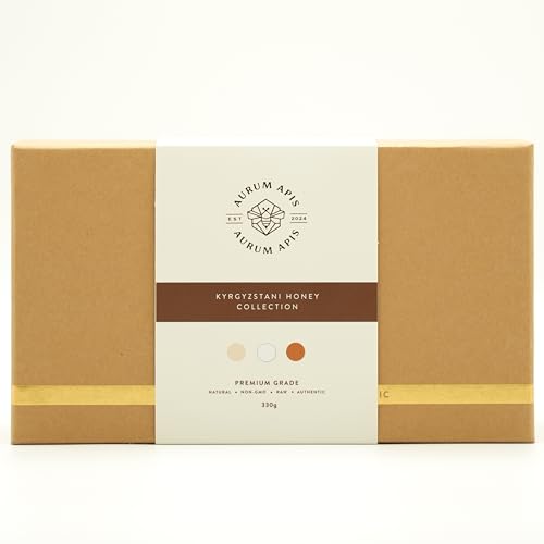 Aurum Apis Premium Honey Gift Box, Pure Kyrgyzstani Hand-Harvested | Unpasteurized | 100% Raw & Unfiltered White, Barberry & Mountain Honey | Natural Farm Fresh Wellness Support - 330g (Pack of 3)