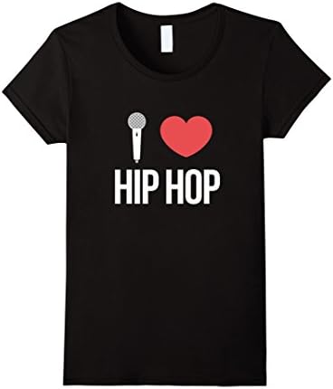 Women's I Love Hip Hop Music T-Shirt Mic Heart Design Medium Black