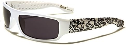 New Locs Rectangle Slim Style - Black White Frame with Bandana Pattern Dark Lenses - SDK SUNGLASSES - 100% UV400 UVA UVB Protection - Men Women Unisex - Solid Bulky Rap Gangsta Stylish Sleek Shades