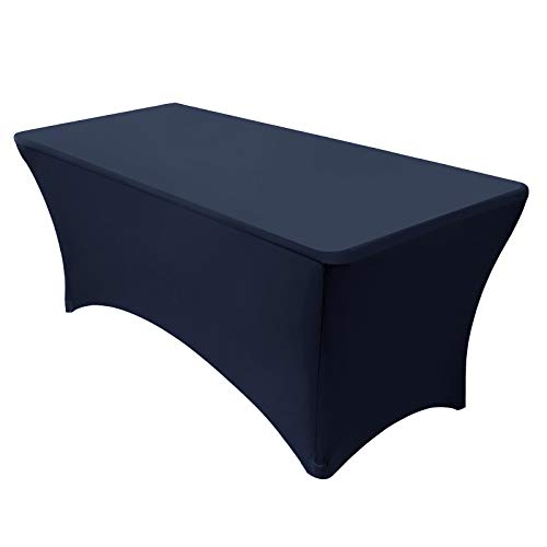 VEEYOO Spandex Table Cover 4/6/8 Feet Stretch Fitted Polyester Tablecloth, Durable Table Cover for Party Wedding Celebration Buffet Trade Shows, 6ft Table Cover (72 x 30 x 30 inch), Navy Blue