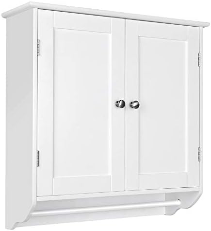 Homfa Bathroom Wall Cabinet Over The Toilet Space Saver Storage Cabinet Kitchen Medicine Cabinet Doule Door Cupboard With Adjustable Shelf And Towels Bar White Amazon Sg Home