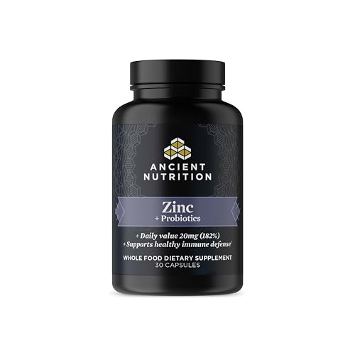 Ancient Nutrition Probiotics and Zinc Supplement, Supports Healthy Immune System and Gut Health, Made Without GMOs, Superfoods Supplement, Paleo and Keto Friendly, 30 Count