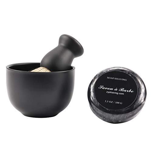 Matte Black Shaving Kit Gift for Men - Shaving Stand,Long-Handled Safety Razor,Shaving Brush,Shaving Bowls,Shaving Soap,Unbreakable Mirror and 10 Replacement Blades