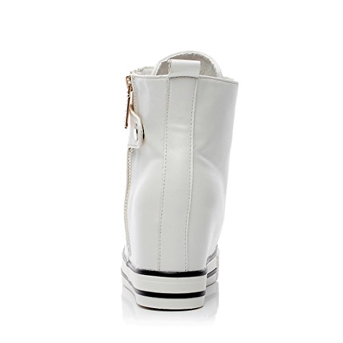 mewow Womens Casual High Top Wedge Hidden Heel Leather Shoes Fashion Sport Sneaker (7.5, White) - Thumbnail 4