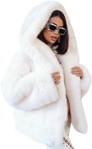 Wyeysyt Women's Faux Fur Coats with Hood Winter Warm Cropped
