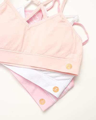 A pack of comfortable training bras in assorted colors.