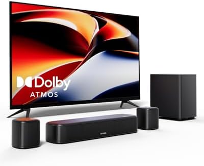 5.1 Soundbar com Dolby Atmos, Sistema de Som Surround, Sistema de Som Home Theater, Barra de Som TV com Subwoofer, 2 colunas Surround, HDMI eARC/OPTA/AUX, Aura A50 Pro