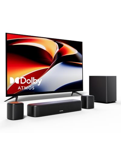 Barra de Sonido 5.1 con Dolby Atmos, Sistema de Sonido Surround, Sistema de Sonido de Cine en Casa, Barra de Sonido TV con Subwoofer, 2 Altavoces Surround, HDMI eARC/ÓPT/AUX, Aura A50 Pro