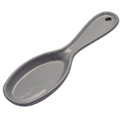 Cleminson Spanish Ceramic Kitchen Spoon Rest – Hand-Dipped and Pastel Style Utensil Holder | 27 cm, Dishwasher Safe, for Tongs, Wooden Spoons, Spatulas | Tea Bag Holder (Grey Dipped)