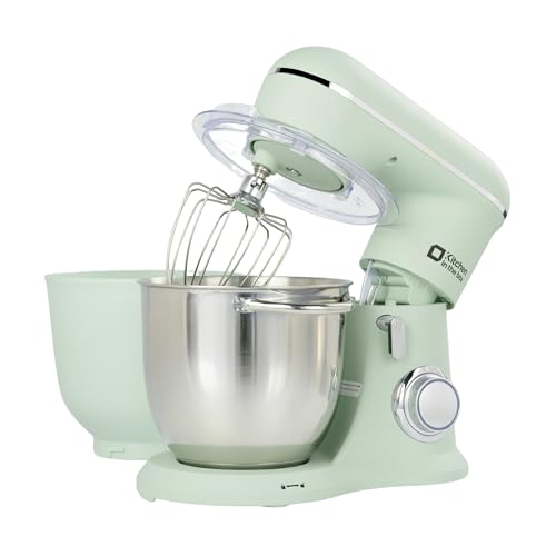 Kitchen in the box Pastry Processor, 4.5L+5L 2 Bowls Kitchen Robots, 10 Speeds Electric Kitchen Mixer, 1300 W Professional Kneader with Whisk, Beater, Hook (Green)